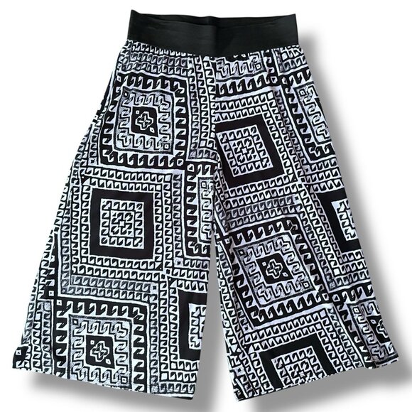 Cha Cha Vente Womens Pant Sz Large Black White Boho Wide Leg Cropped Stretch - Picture 1 of 5